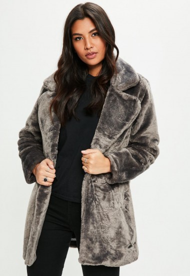 missguided grey longline faux fur coat