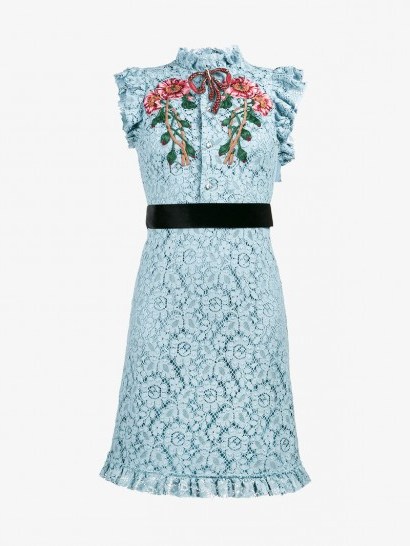 Gucci Embroidered Cluny Lace Dress / baby blue floral dresses - flipped