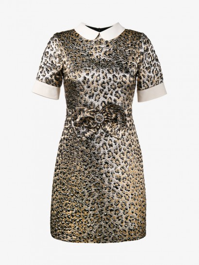 Jennifer Lopez metallic animal print dress, Gucci Leopard Jacquard Lame Dress, out in New York, 1 September 2017.