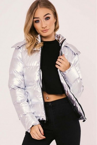 IN THE STYLE HADLEE SILVER PADDED PUFFER JACKET ~ metallic jackets - flipped