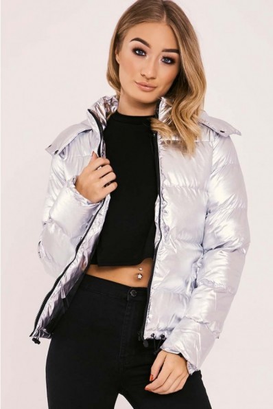 IN THE STYLE HADLEE SILVER PADDED PUFFER JACKET ~ metallic jackets