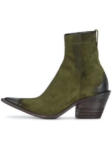 HAIDER ACKERMANN Taurus Pointed Toe boots / khaki-green suede western boots / stacked Cuban heel - flipped
