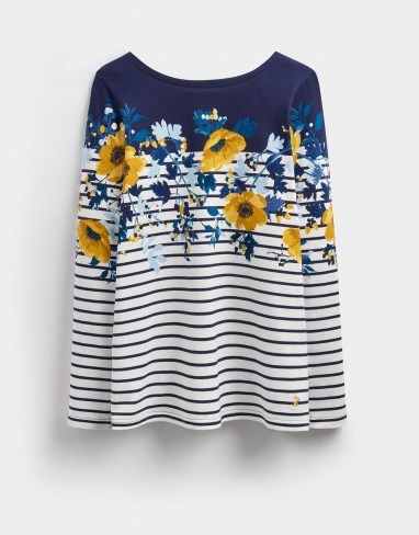 JOULES HARBOUR PRINT JERSEY TOP NAVY AND GOLD CAMELLIA BORDER / floral tops - flipped