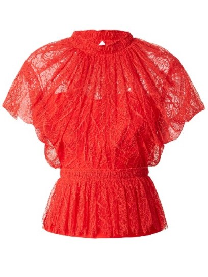 EMILIO DE LA MORENA High-neck peplum lace top ~ red gathered waist tops - flipped