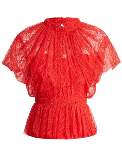 EMILIO DE LA MORENA High-neck peplum lace top ~ red gathered waist tops