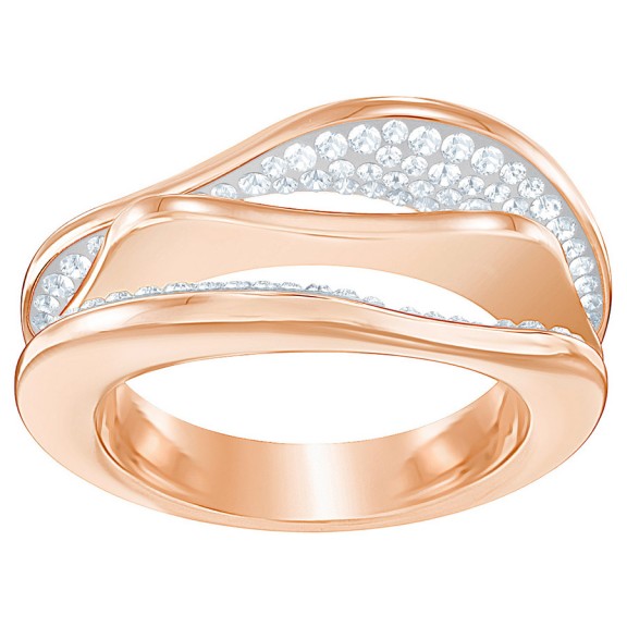 SWAROVSKI HILLY RING, WHITE, ROSE GOLD PLATING – wavy crystal rings