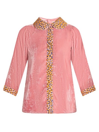 JUPE BY JACKIE Holi embroidered silk-velvet top | pink tops