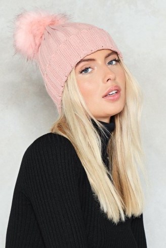 Nasty Gal Hot Headed Pom Pom Beanie – pink beanies – fluffy knitted winter hats - flipped