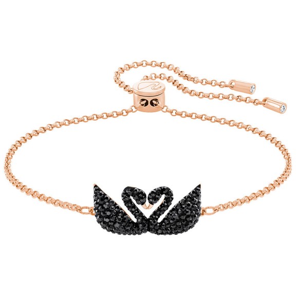 ICONIC SWAN DOUBLE BRACELET, BLACK, ROSE GOLD PLATING – black crystal bracelets – jewellery