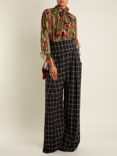 PREEN BY THORNTON BREGAZZI Ida windowpane-checked wide-leg wool trousers – chic check print pants