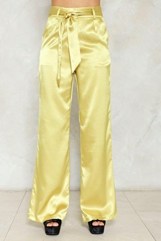 Nasty Gal Independent Women Satin Wide-Leg Pants ~ silky gold trousers - flipped