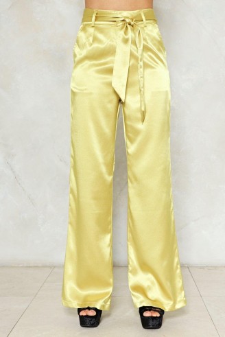 Nasty Gal Independent Women Satin Wide-Leg Pants ~ silky gold trousers