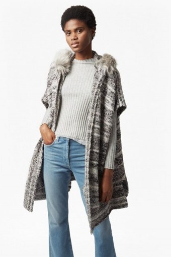 FRENCH CONNECTION Irma Melange Knit Long Sleeved Cardigan Coat | faux fur hooded cardigans | knitwear - flipped