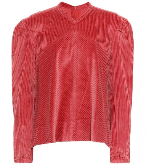 ISABEL MARANT Riley cotton corduroy top – red puff sleeved tops - flipped