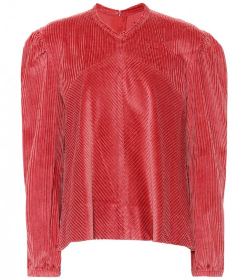 ISABEL MARANT Riley cotton corduroy top – red puff sleeved tops
