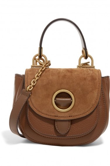 MICHAEL MICHAEL KORS Isadore suede-paneled textured-leather shoulder bag | tan handbags | top handle bags - flipped