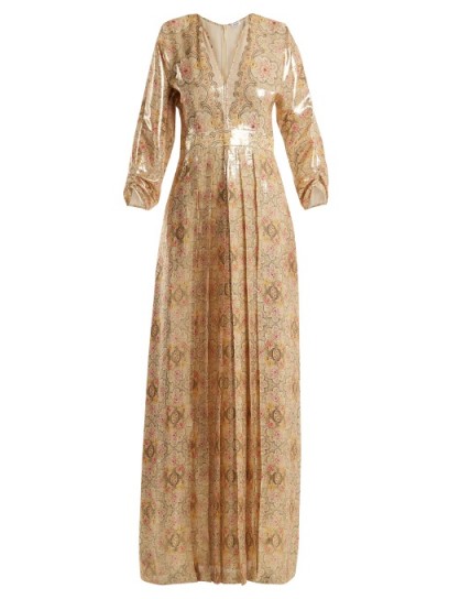 VILSHENKO Ivonne floral-print silk-blend lamé maxi dress – luxe gowns