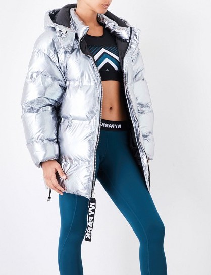 IVY PARK Metallic puffer jacket ~ oversized gunmetal padded jackets ~ shiny outerwear - flipped