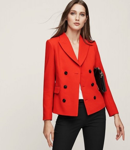 REISS IZZY CROPPED DOUBLE-BREASTED JACKET MARASCHINO ~ cherry-red jackets - flipped