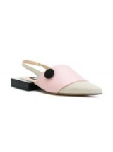 JACQUEMUS pointed slingback mules / grey and pink square heel flats