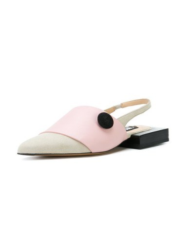 JACQUEMUS pointed slingback mules / grey and pink square heel flats - flipped