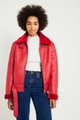 Jakke Red Faux Fur Aviator Jacket – casual winter style
