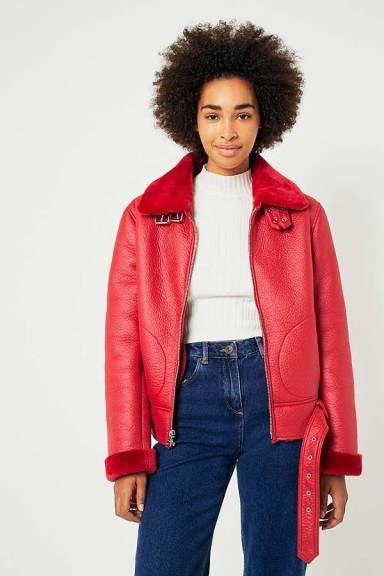 Jakke Red Faux Fur Aviator Jacket – casual winter style - flipped