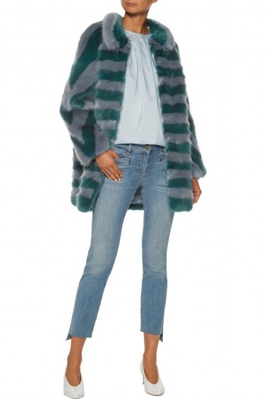 SHRIMPS Jean striped faux fur coat – blue stripe winter coats - flipped