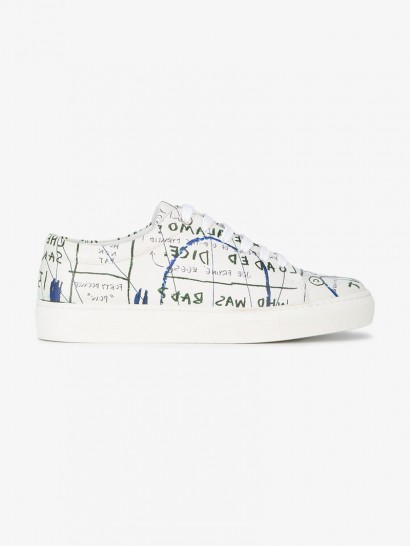 Jean-Michel Basquiat X Browns Rome Pays Off Text Print Low-Top Sneakers ~ white slogan/writing trainers