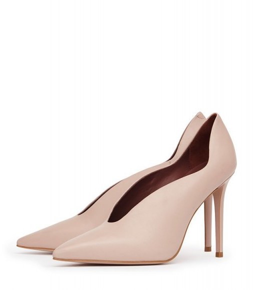 REISS JIL PATENT-LEATHER CURVE-DETAIL SHOES NUDE ~ curved courts ~ evening court shoes - flipped