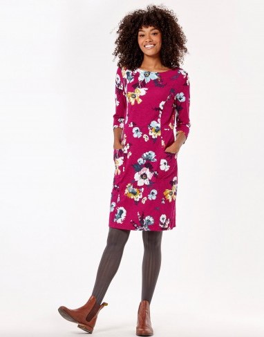 JOULES JODY PRINTED JERSEY DRESS / pink floral day dresses - flipped