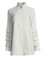 Olivia Palermo white high neck ruffle shirt worn on Instagram, Jonathan Simkhai Pleated Long-Sleeve Button-Front Poplin Blouse, 10 September 2017.