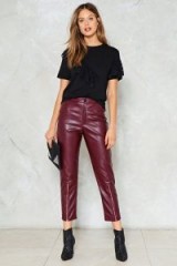 Nasty Gal Just Ride Vegan Leather Pants | shiny wine-red cropped trousers