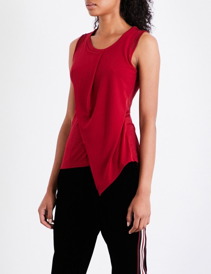 KAREN MILLEN Asymmetric hem jersey and crepe top | red sleeveless tops
