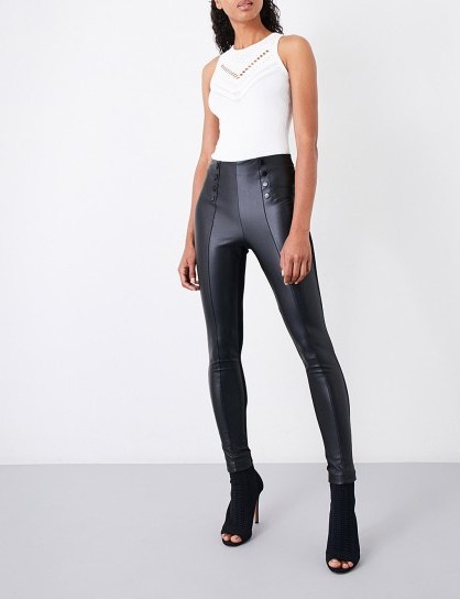KAREN MILLEN Faux-leather and jersey leggings | black skinny pants - flipped