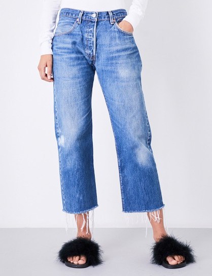 KENDALL & KYLIE Repurposed vintage-fit high-rise jeans | cropped, frayed denim - flipped