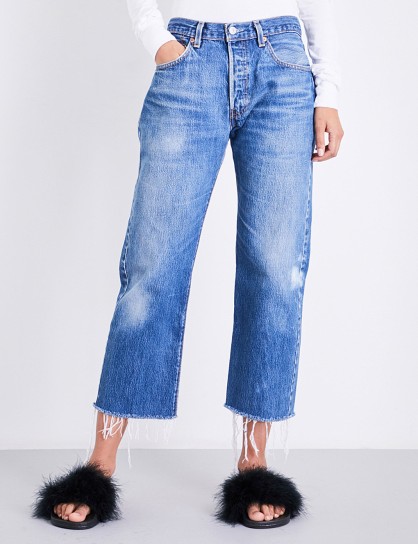 KENDALL & KYLIE Repurposed vintage-fit high-rise jeans | cropped, frayed denim