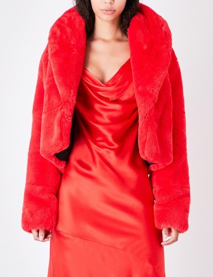 KENDALL & KYLIE Shawl-lapel faux-fur coat ~ glamorous red jackets - flipped