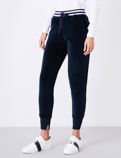 KENDALL & KYLIE Skinny mid-rise velour jogging bottoms | navy joggers | sports luxe pants - flipped