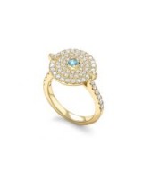 Kiki McDonough Fantasy Diamond & Blue Topaz Disc Ring | 18-karat yellow gold round rings | luxe jewellery