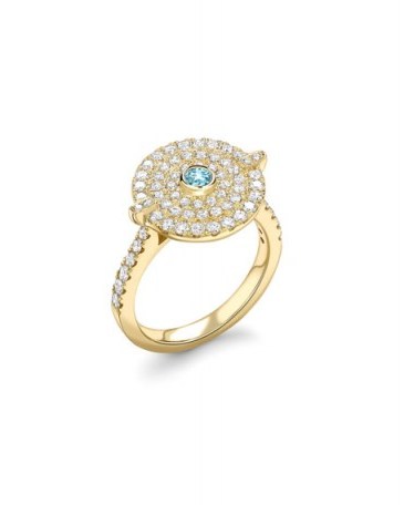 Kiki McDonough Fantasy Diamond & Blue Topaz Disc Ring | 18-karat yellow gold round rings | luxe jewellery - flipped
