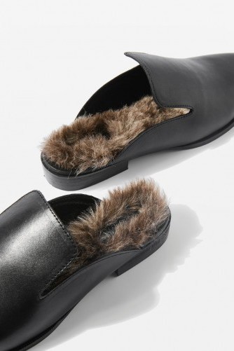 Topshop KUDDLE Furry Leather Loafers / faux fur lined flats - flipped