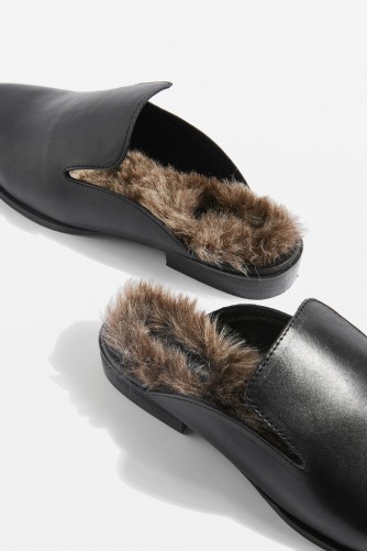 Topshop KUDDLE Furry Leather Loafers / faux fur lined flats