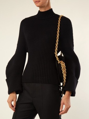 JACQUEMUS La Maille Françoise wool knit sweater ~ black structured sleeve turtleneck sweaters - flipped