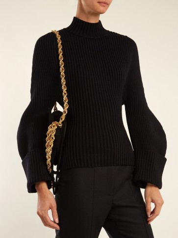 JACQUEMUS La Maille Françoise wool knit sweater ~ black structured sleeve turtleneck sweaters
