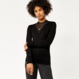 WAREHOUSE LACE INSERT V NECK JUMPER / black jumpers / knitwear