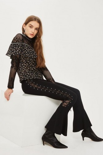 Topshop Lace Up Flare Trousers | black kick flare pants - flipped