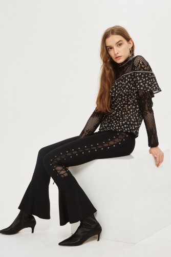 Topshop Lace Up Flare Trousers | black kick flare pants