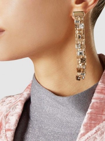‎LANVIN‎ Crystal-Embellished Gold-Plated Earrings ~ statement jewellery ~ long column evening earrings - flipped