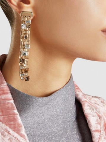 ‎LANVIN‎ Crystal-Embellished Gold-Plated Earrings ~ statement jewellery ~ long column evening earrings